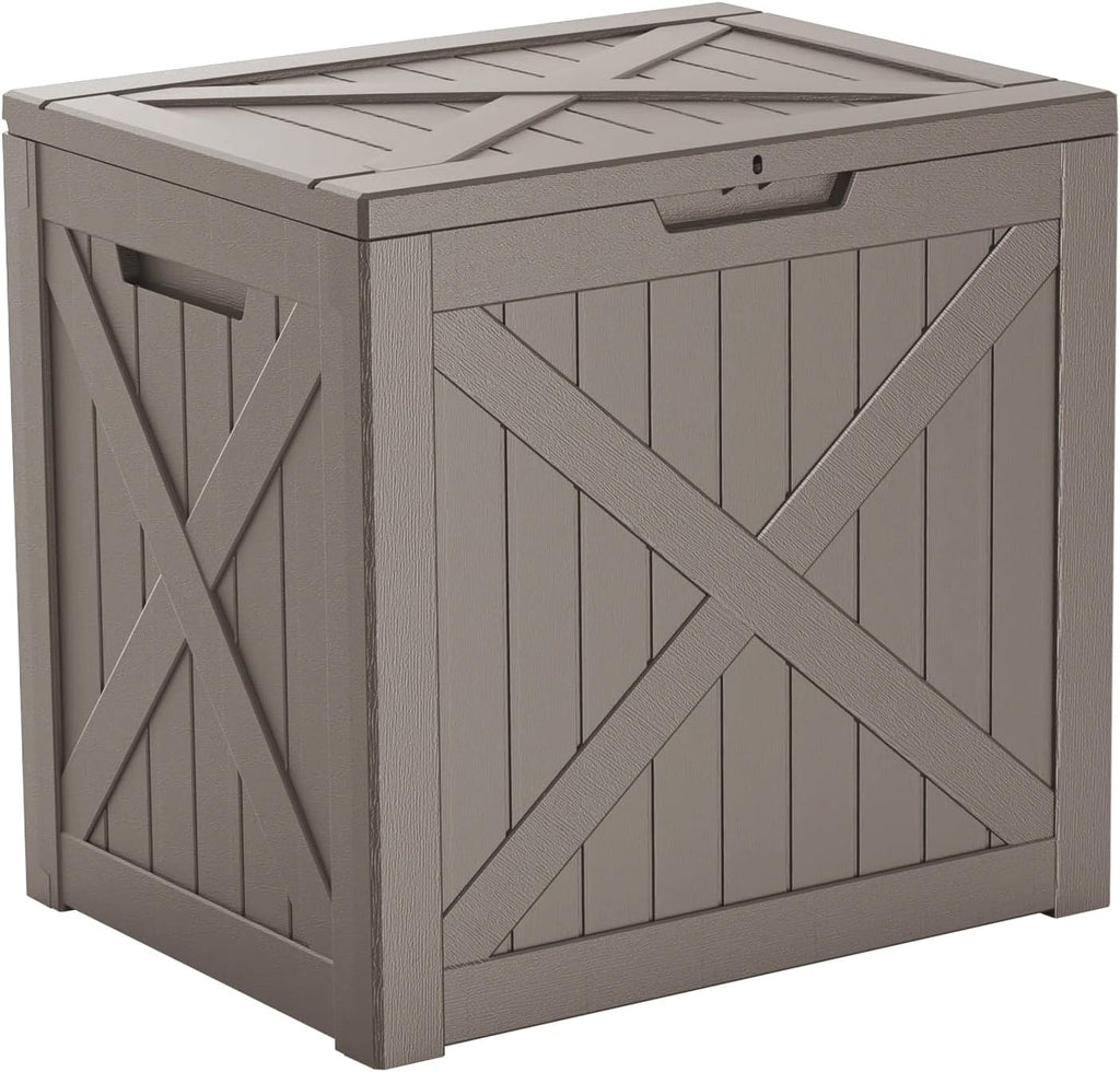 rojik 36 gallon deck box outdoor, waterproof outdoor shown in use