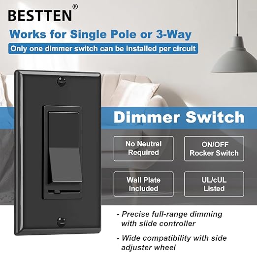 BESTTEN 6 Pack Dimmer Wall Light Switch, Compatible