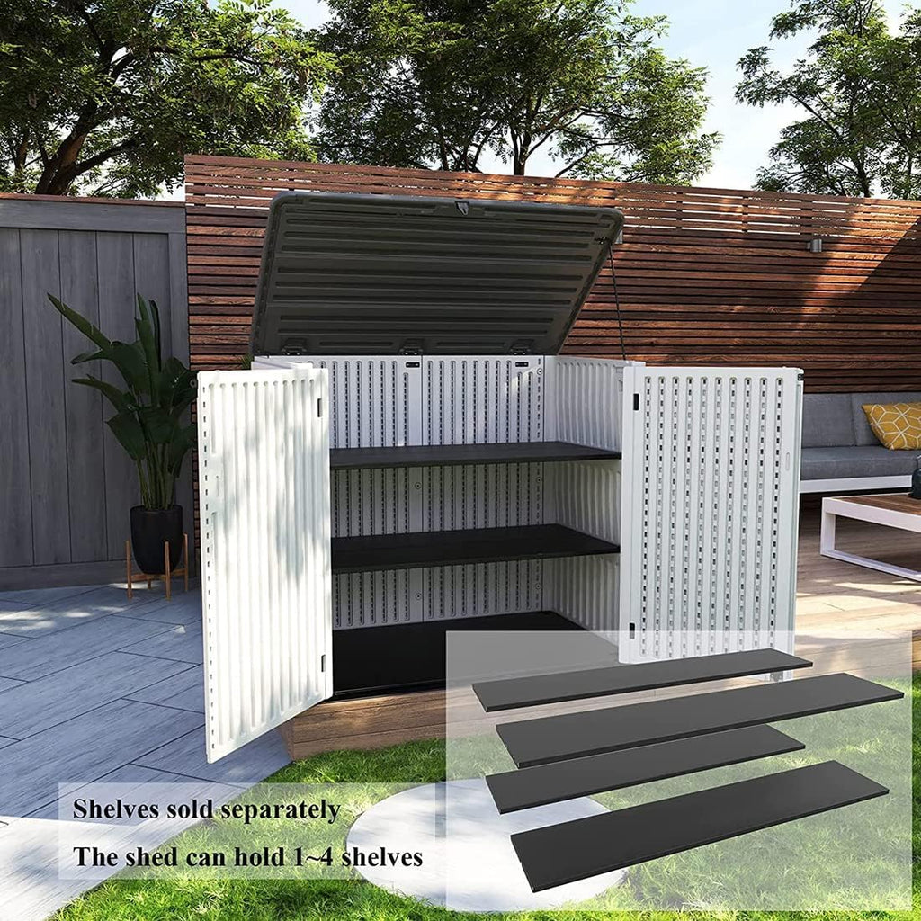 kinying horizontal outdoor storage shed,47 cu.ft resin outdoor showing dimensions