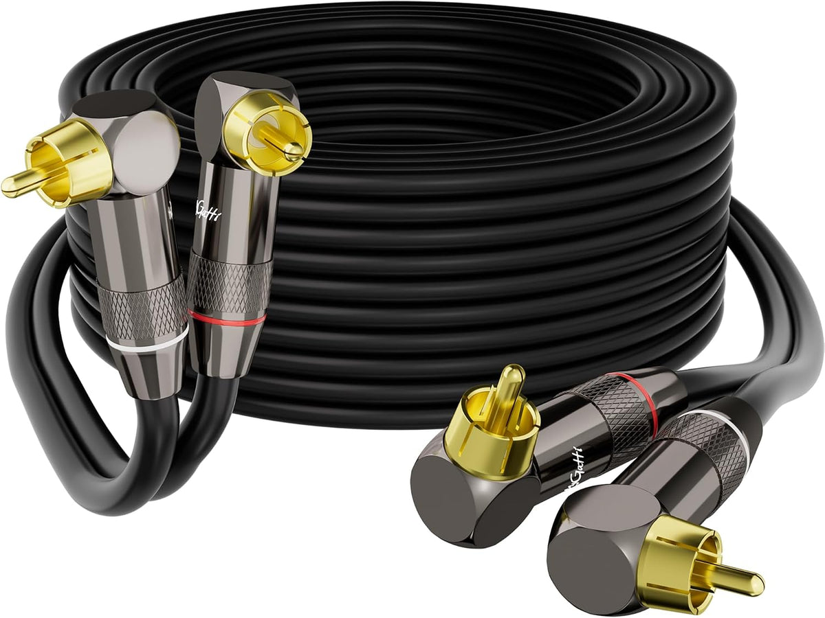 Right Angle RCA Cable 50 FT, 90 Degree 2RCA to 2RCA Stereo Audio Cable