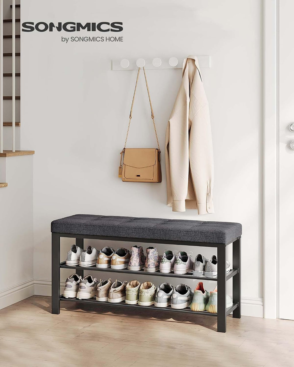 songmics shoe bench, storage bench, entryway bench with, close-up detail