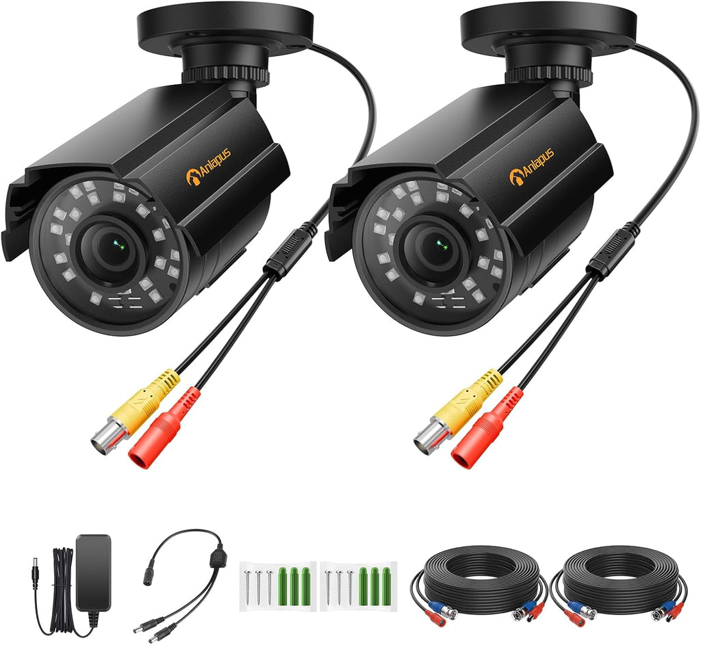 Anlapus 2-Pack 1080P Security Cameras for 2MP, 5MP, 4K DVR Home Surveillance System, IP66 Weatherproof HD-TVI CCTV Bullet Camera for Indoor Outdoor, 80ft Night Vision