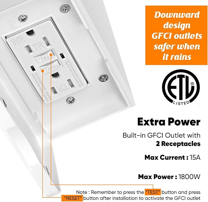 Porch Light with GFCI Outlets, Exterior Wall Light (2-Pack)