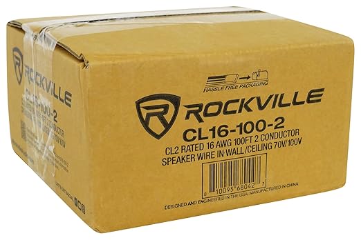 Rockville CL16-100-2 CL2 Rated 16 AWG 100' Speaker Wire, In-Wall and Ceiling Use