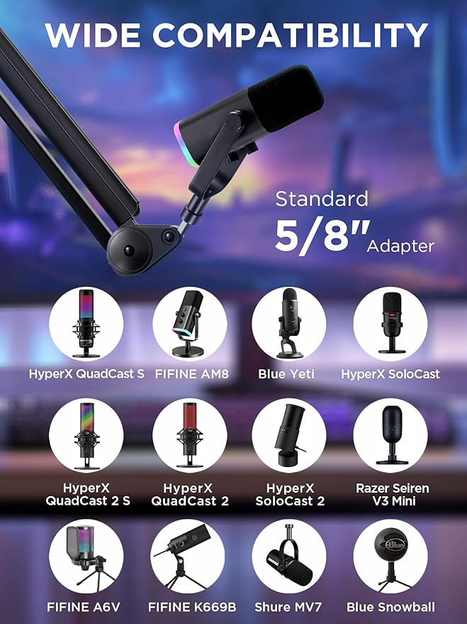 InnoGear Mic Boom Arm Microphone Stand Cable Management