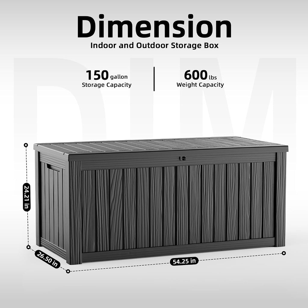 150 gallon outdoor storage box waterproof, resin lockable shown in use
