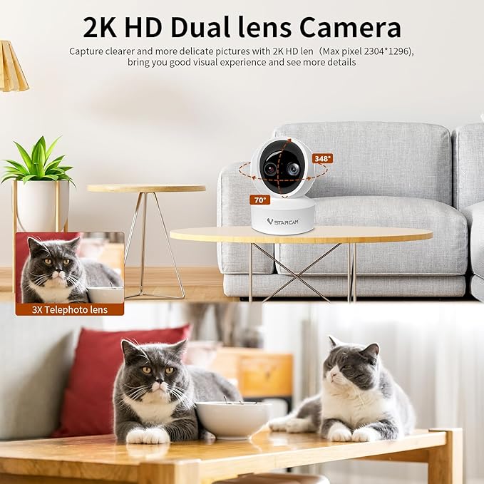 VSTARCAM Indoor Security Camera, 2K HD 360° PTZ Dog Pet Camera