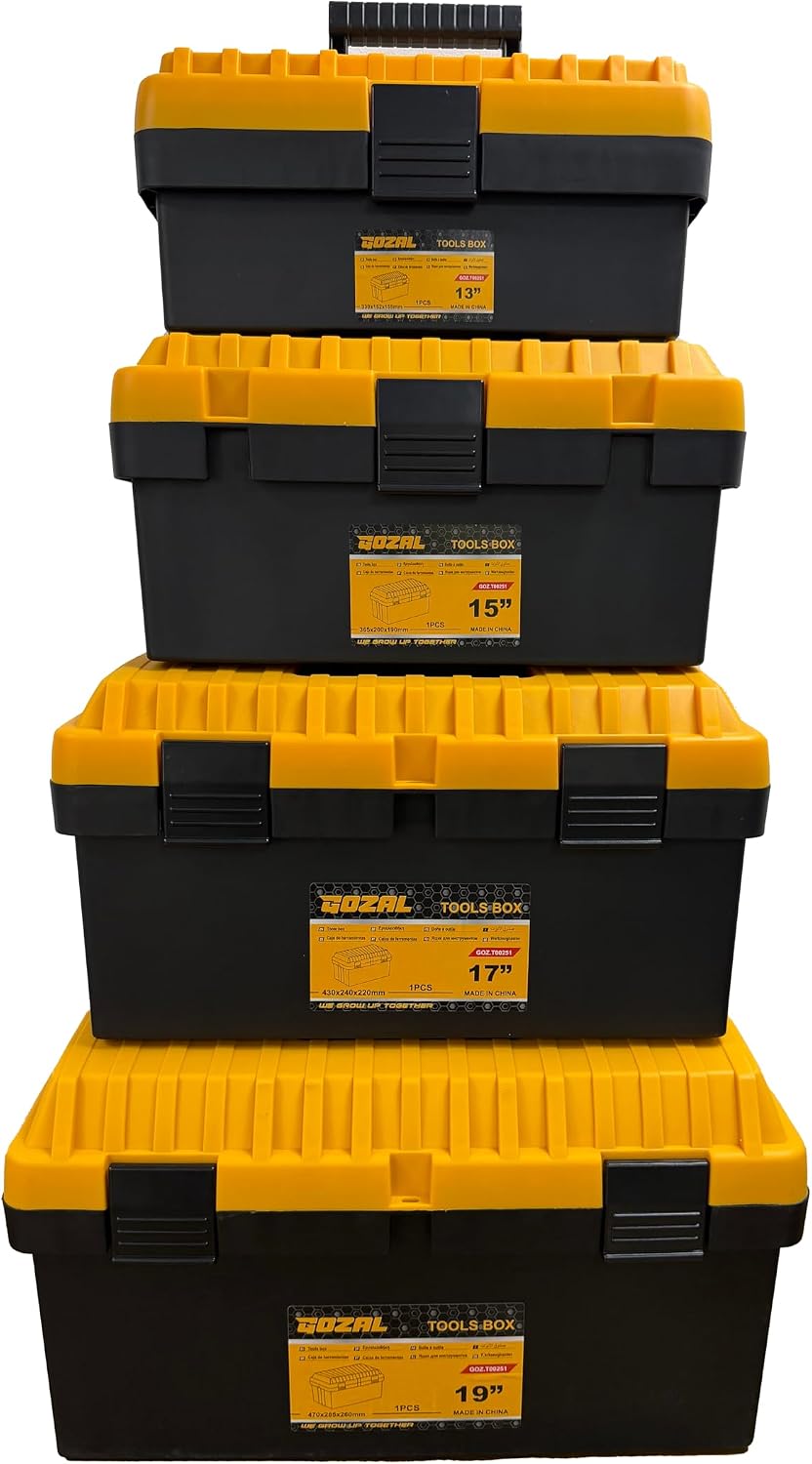 Tool Box Set of 4, Large Plastic Stackable Tool Boxes for Tool Storage