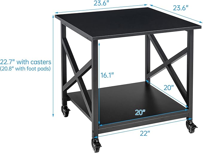 Fannova 2 Tier Large Printer Stand, 23.6 x 23.6 x 22.6 Inches Square Printer