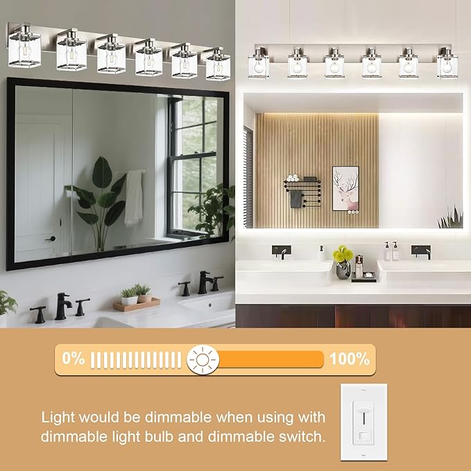 WINSHEN 6-Lights Brushed Nickel Bathroom Light Fixture Over Mirror, Modern Wall