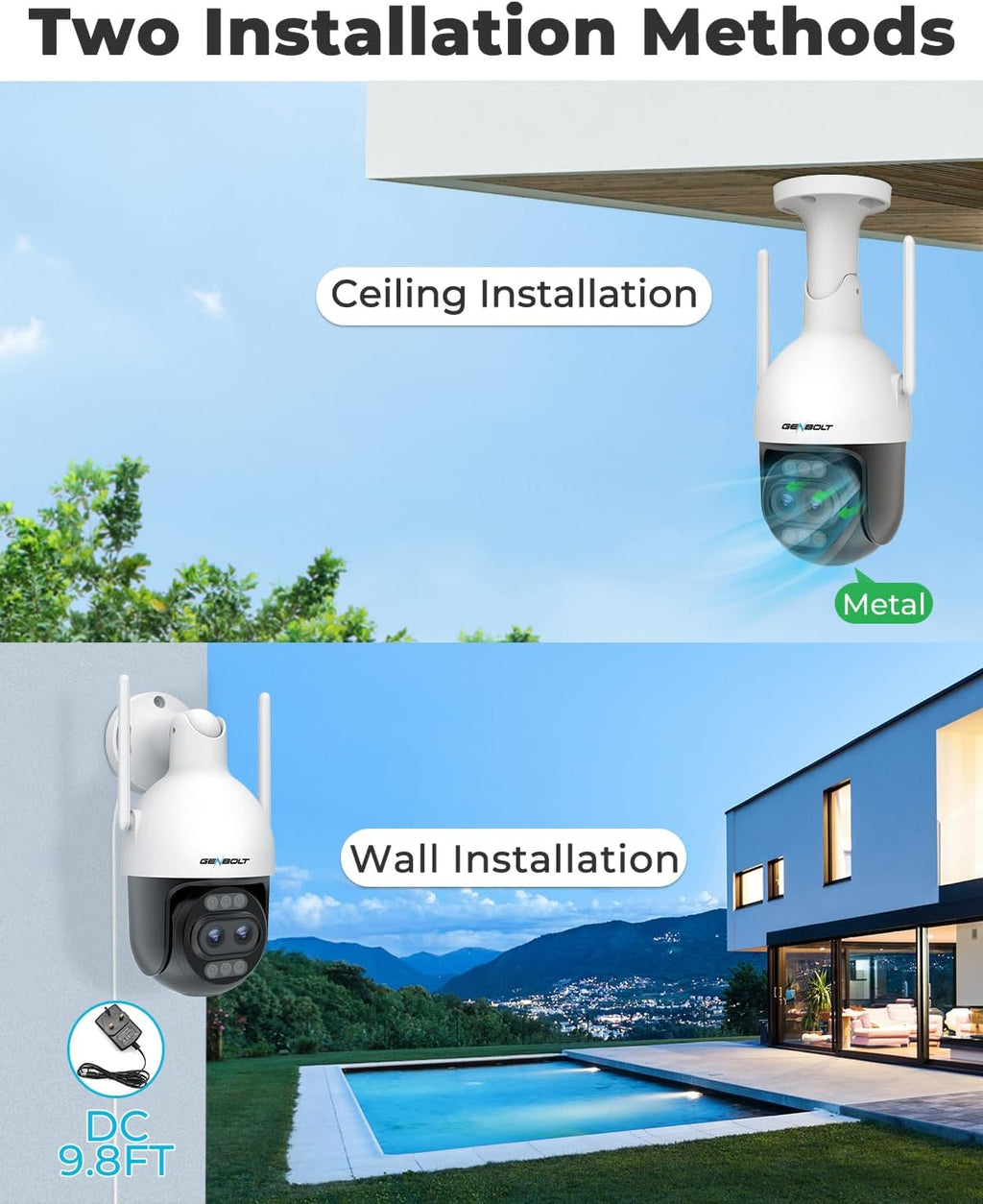 genbolt 4k wifi security camera outdoor wired,8mp cctv, front angle view