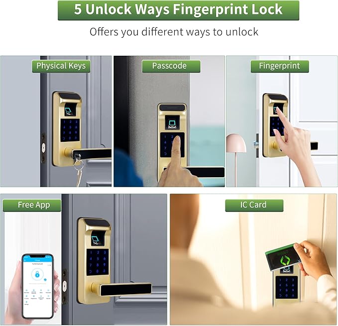 Harfo Smart Door Lock, Heavy Duty 5 in 1 Keyless Entry Door Lock, Full App