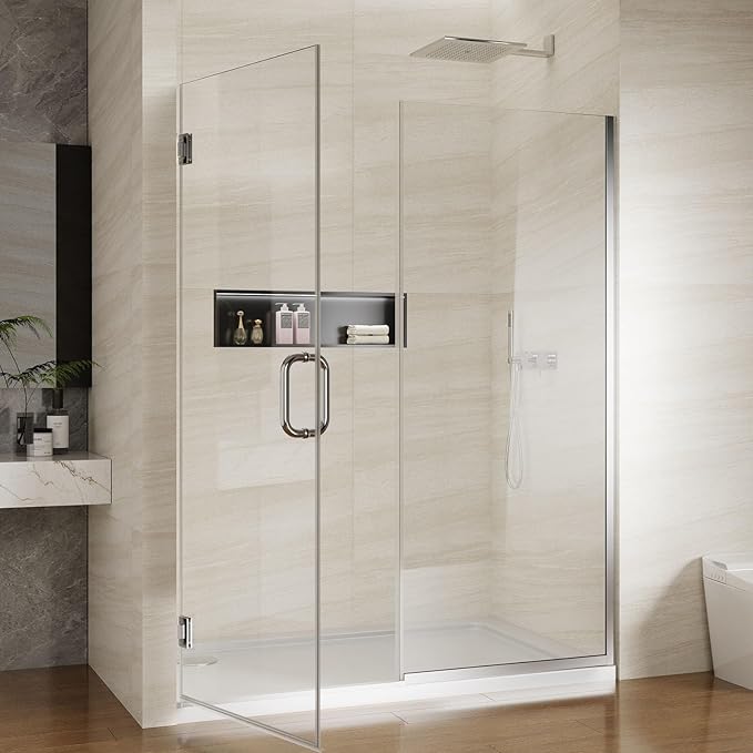 Pivot Swing Shower Door, Adjustable Width 58.9-60" W x 74" H Semi-Frameless