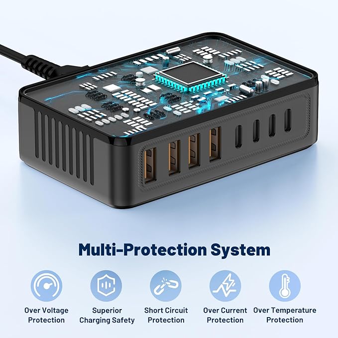 200W USB C Charging Station, 8-Port GaN USB C Charger Block, PD 65W Desktop