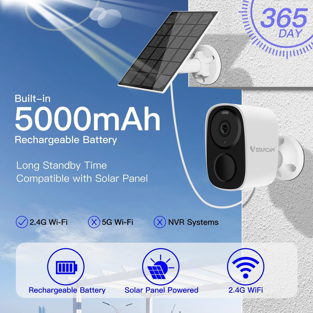 vstarcam 2k solar security camera wireless outdoor, free, close-up detail