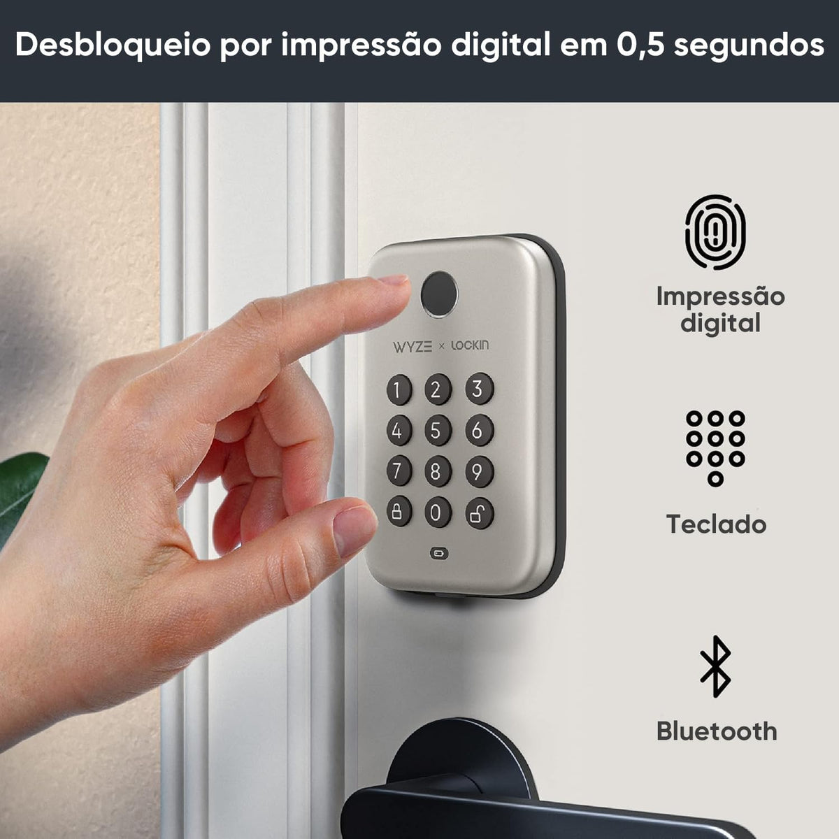 Wyze Auto-Lock Bolt, Fingerprint Unlock with Keypad, Electronic Entry Door Smart Deadbolt Lock, IPX5 Weatherproof, Easy Installation, Satin Nicke
