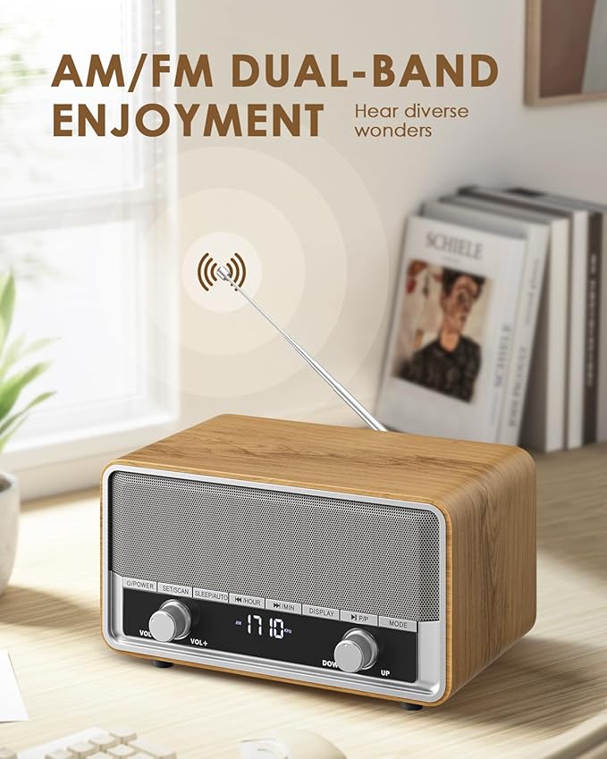 Vintage Wood AM FM Bluetooth Radio