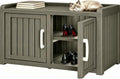Outdoor Shoe Storage Bench with 2 Doors, Waterproof UV-Resistant Resin Cabinet, Entryway Organizer for Porch, Hallway, Gray