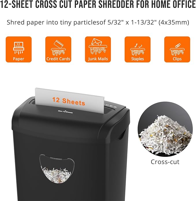 SUNTIKO 12-Sheet Cross-Cut Paper Shredder, P-4 Security Level