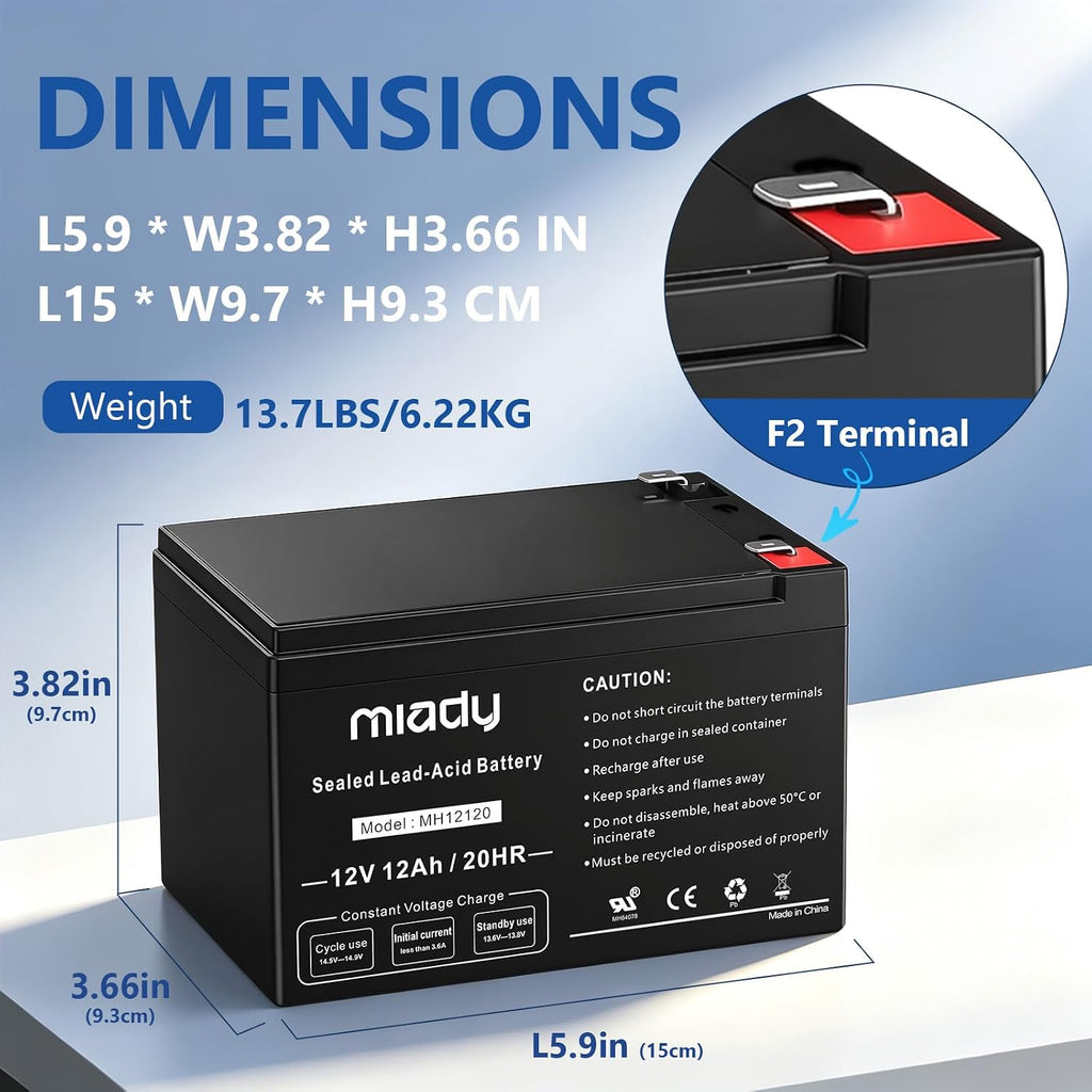 miady 12v 12ah rechargeable sealed lead acid battery shown in use