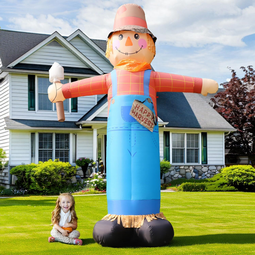 12FT Giant Inflatables Scarecrow Decorations, Fall Harvest Inflatable Yard Decor, Scarecrow Blow Up Yard Decorations for Halloween Thanksgiving Fall Autumn Harvest Lawn Garden