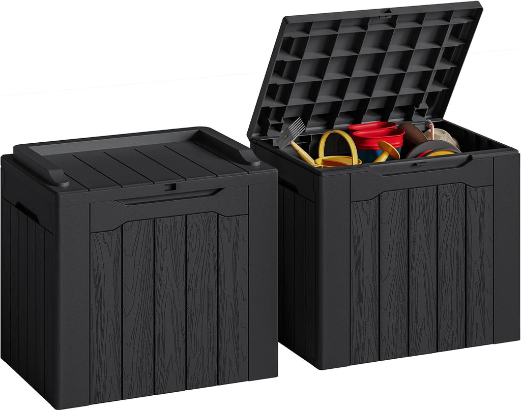 JUMMICO 31 Gallon Resin Deck Box Waterproof Outdoor Storage Boxes 2 Pack