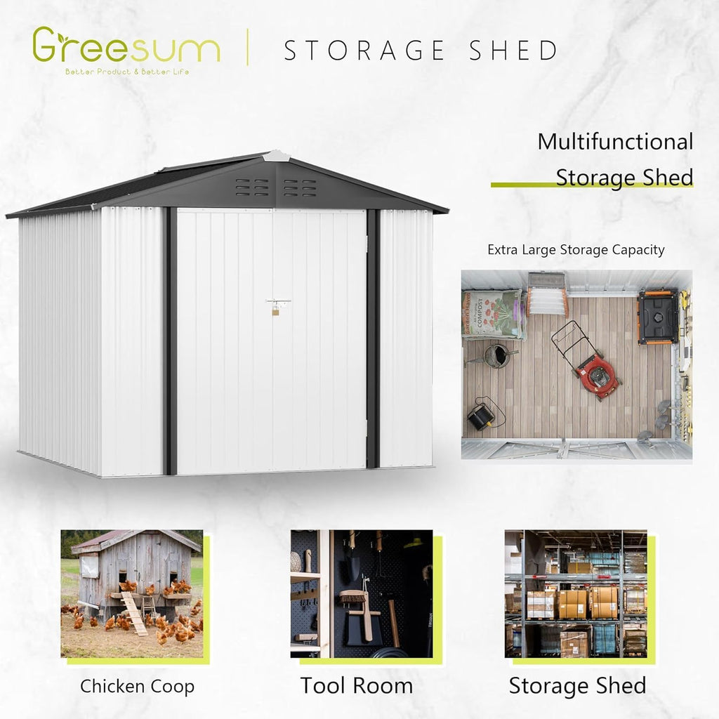 greesum 8x6ft outdoor storage shed utility tool shed, package contents