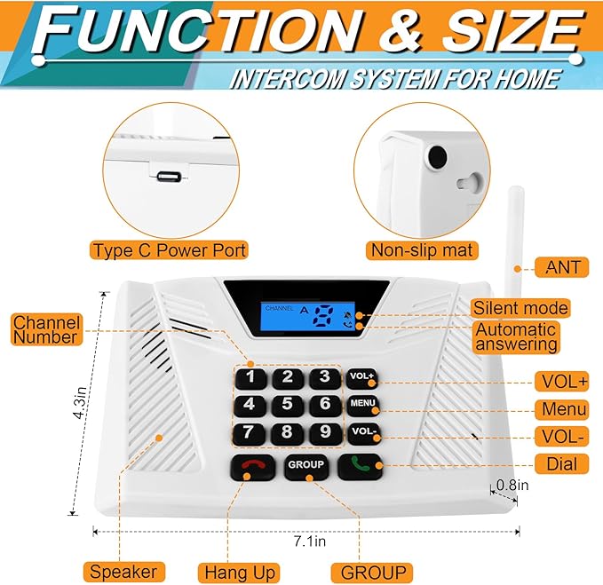 SANZUCO Intercoms Wireless for Home Upgraded, Hands Free Intercom 5300ft