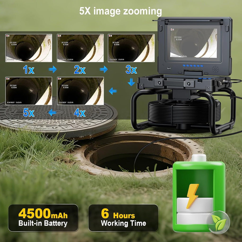 sewer camera with self-leveling dvr, 100ft snake, 9", package contents
