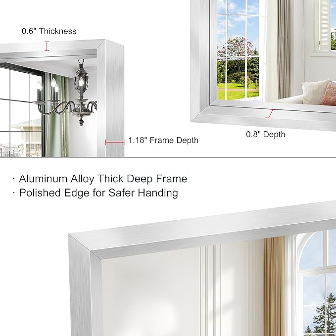 18x24 Silver Bathroom Mirror, Brushed Silver Rectangular Mirror