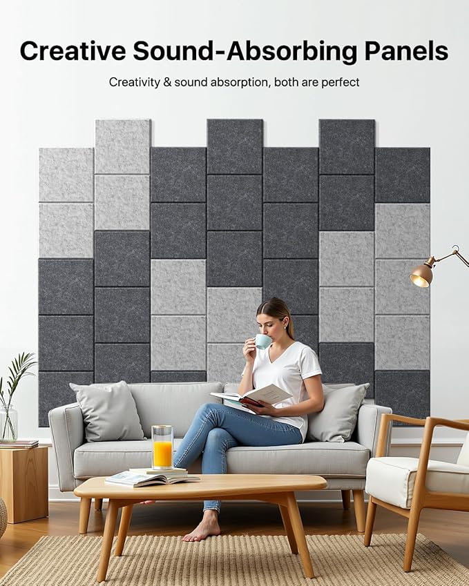 18 Pack Soundproof Wall Panels Self-Adhesive, Square Sound Proof Foam Panels