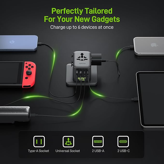 Epicka Pulse Duo 65W Universal Travel Adapter, International Power Adapter