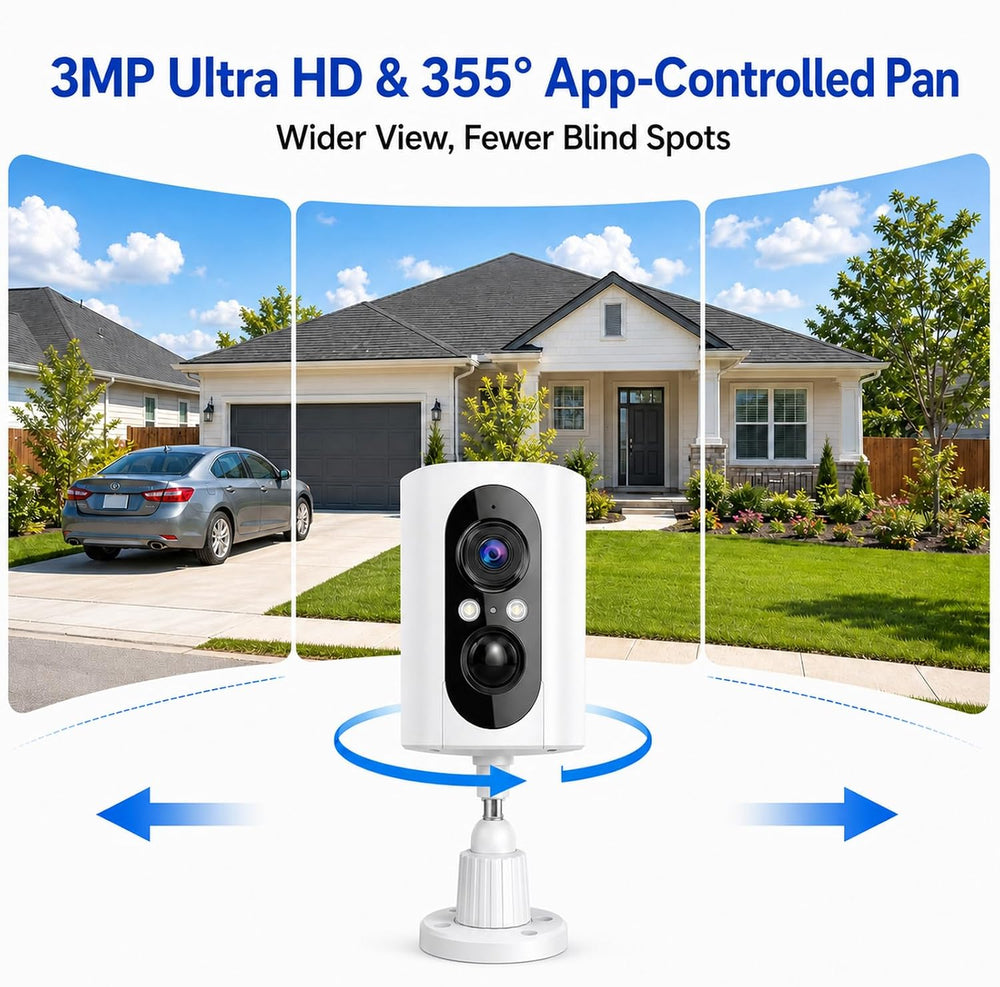 355° Pan Rotate Camera 1 Pack, 2K Video, Security Cameras Wireless Outdoor