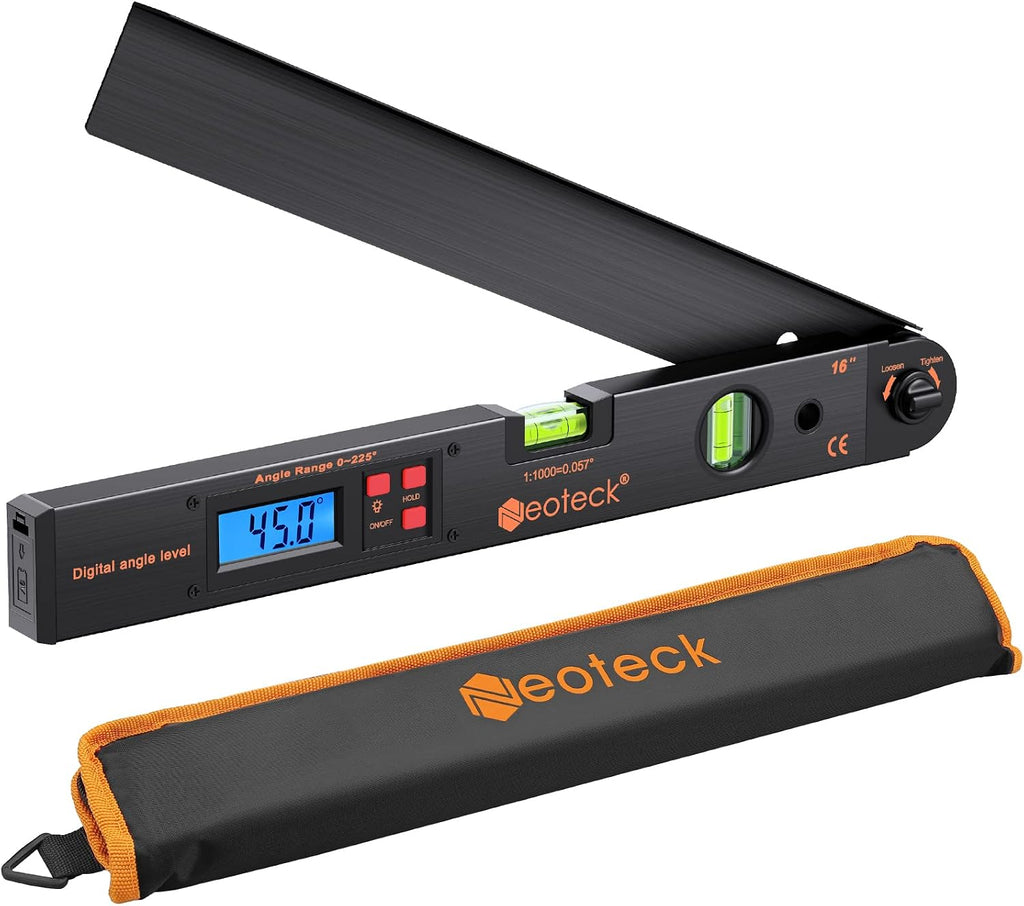 Neoteck Aluminum Digital Angle Finder Protractor 225° 16 inch Backlit LCD