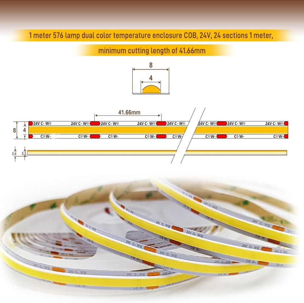 pandery cob led strip light, cct dimmable strips, side view