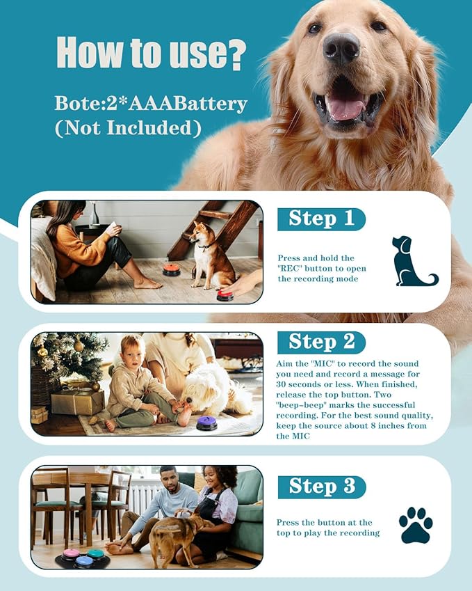 Dog Buttons for Communication, 30s Voice Recording Speaking Button Pet Speech (9 Pcs)