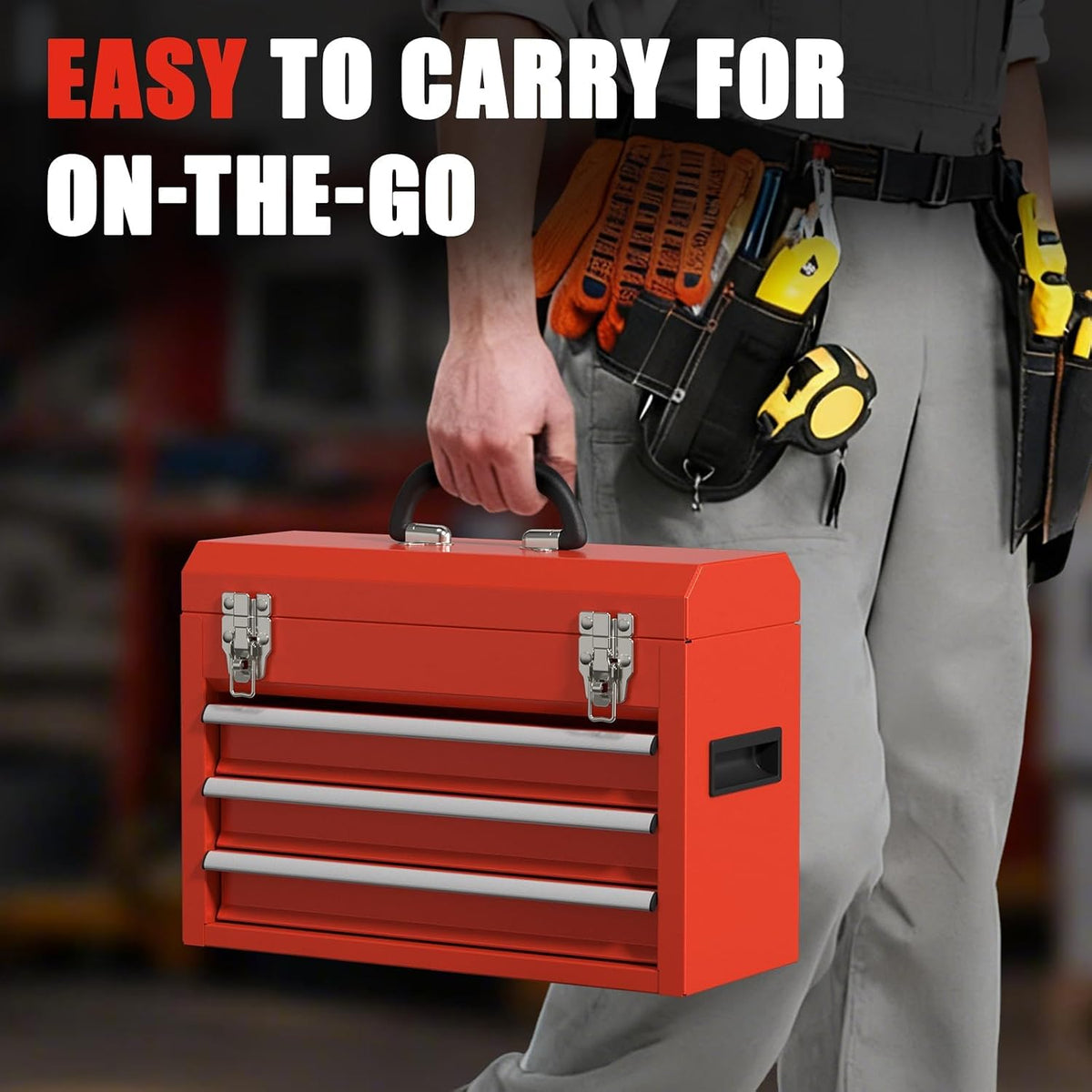 3-drawer small tool box, tool chest with evc on a desk or shelf