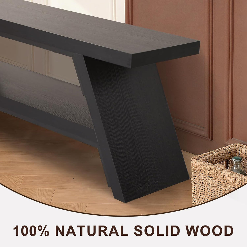2-tier shoe storage bench, 40" solid wood entryway, side view