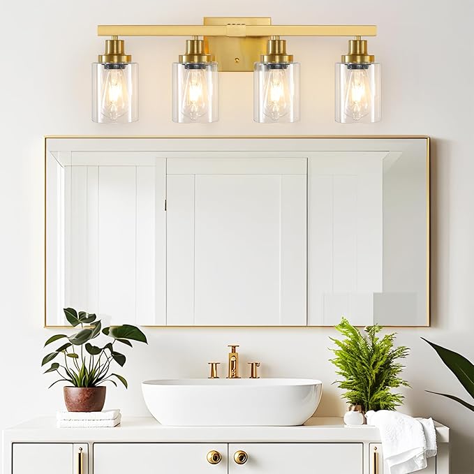 DIKAIDA Bathroom Vanity Light, 4-Light Modern Matte Gold Wall Sconce Lighting