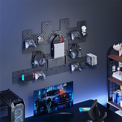 PEGZONE Controller and Headphone Holder Wall Mount, Modular Gaming Pegboard (14pcs)