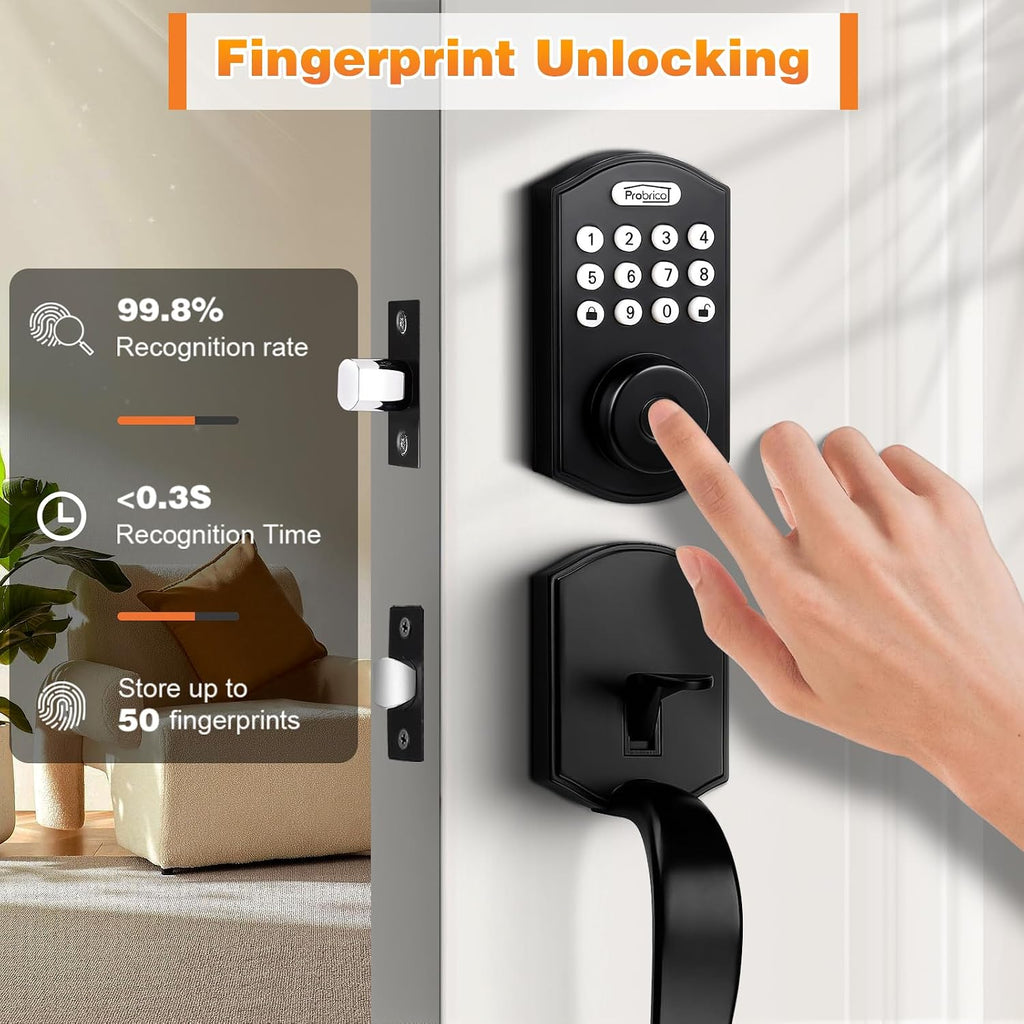 Probrico Smart Keyless Entry Door Lock Smart Locks for Front Door, Keypad Door Lock with Handle Fingerprint Deadbolt with Handle