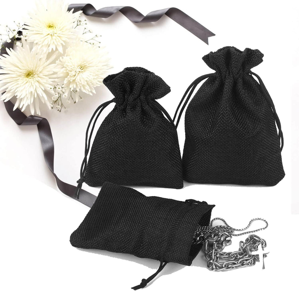 50Pcs Black Burlap Bags with Drawstring, 5.9x7.5 inch Jute Favor Sacks Linen Treat Bags for Halloween, Wedding, Party, Memorial Day, DIY Craft
