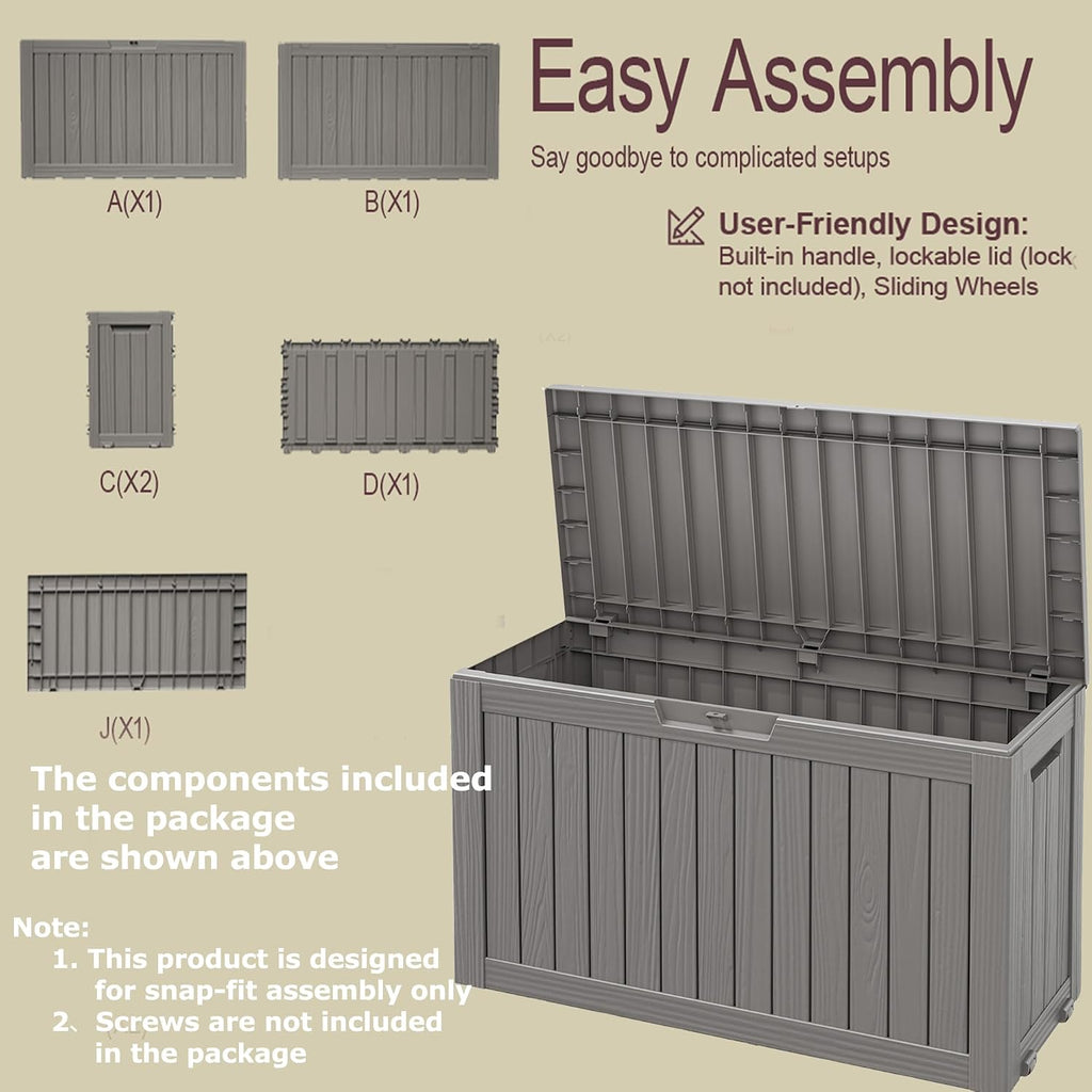 Outdoor Storage Waterproof Deck Box for Patio (80 Gallon, Grey)