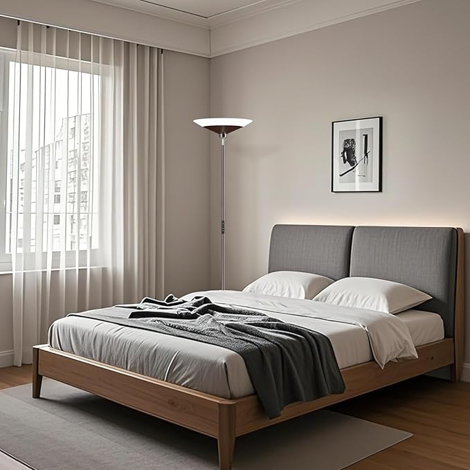 SIBRILLE Brown Torchiere Floor Lamp - 30W Dimmable LED Standing Lamp