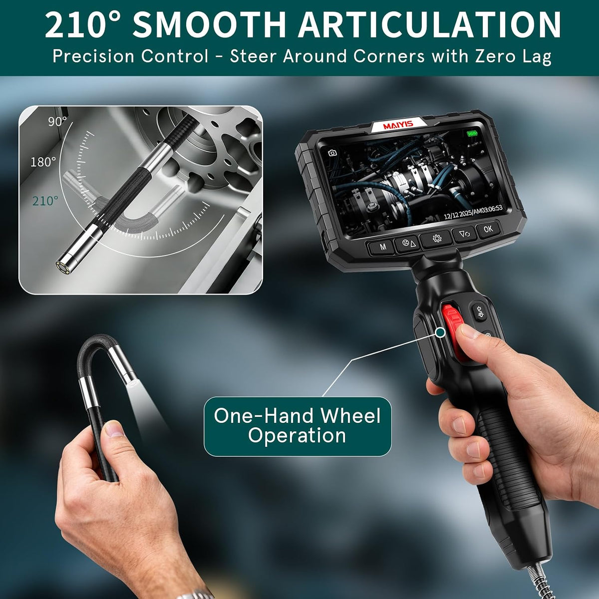 0.24 in ultra mini two-way articulating borescope camera showing dimensions