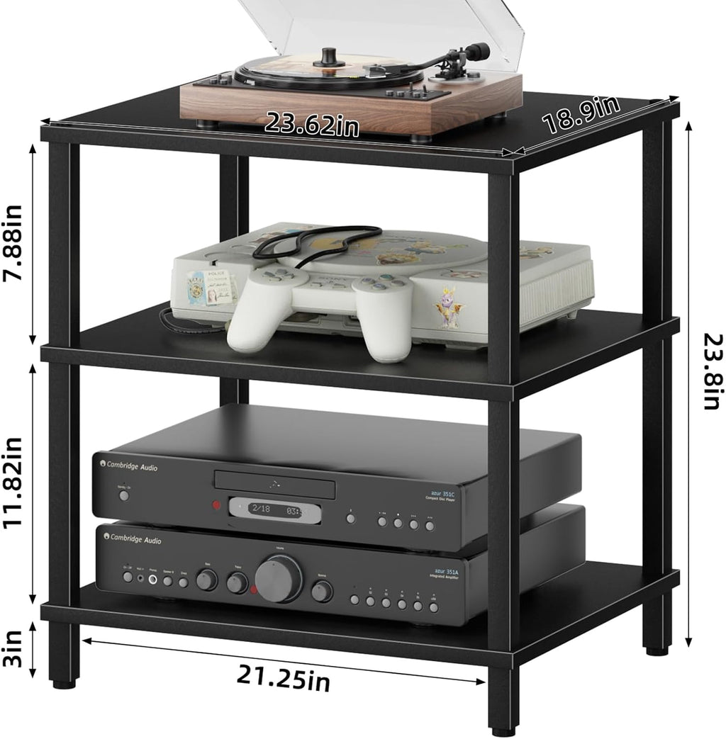 LELELINKY 3-Tier AV Media Player Stand, Stereo Cabinet, Modern Stereo Cabine,Game Console Shelf,Wooden TV Stand,Multifunctional Entertainment Center, Suitable for Home, Conference Room, Black