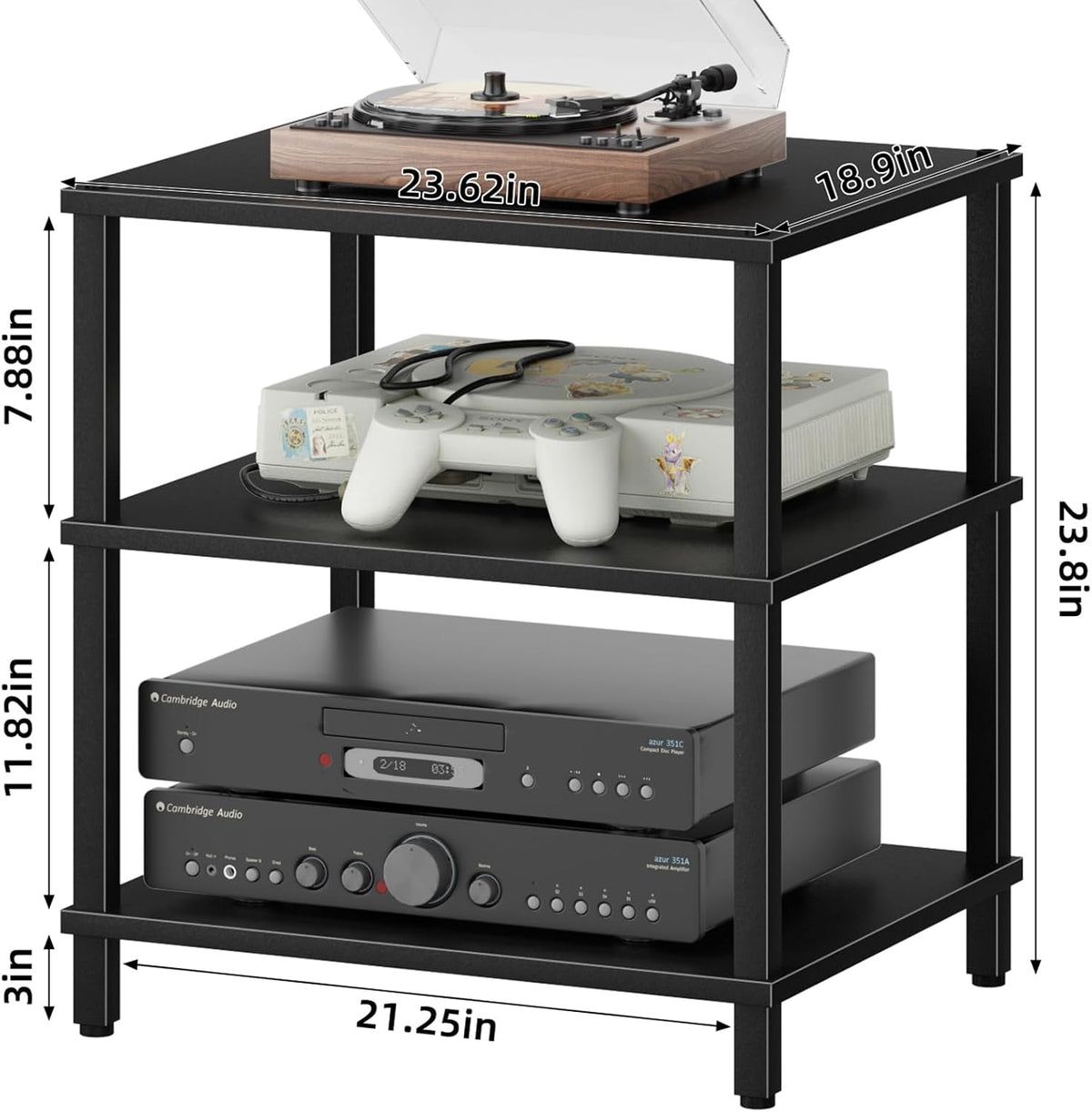LELELINKY 3-Tier AV Media Player Stand, Stereo Cabinet, Modern Stereo Cabine,Game Console Shelf,Wooden TV Stand,Multifunctional Entertainment Center, Suitable for Home, Conference Room, Black