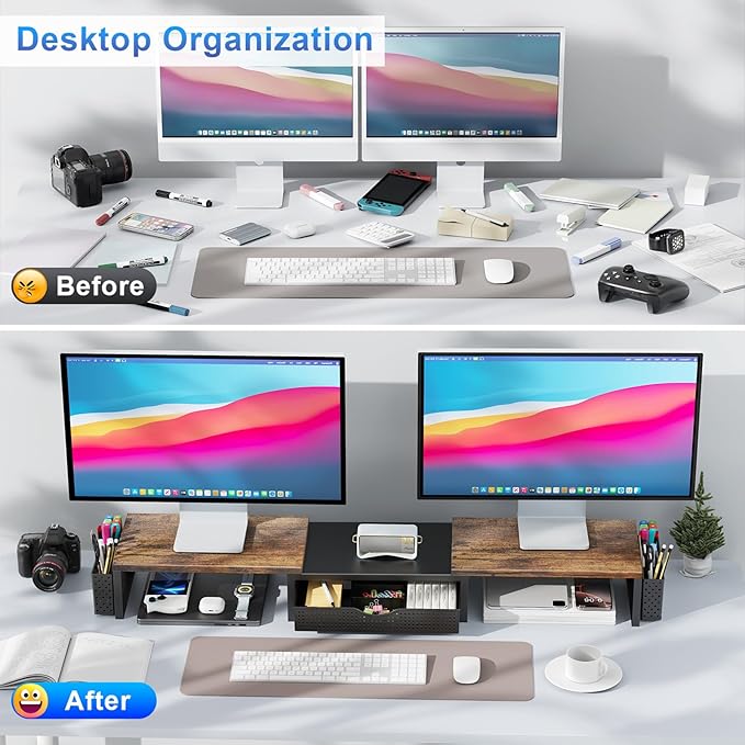 gianotter Dual Monitor Stand Riser, Desk Organizer