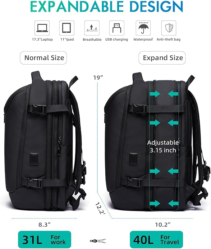 Carry on Backpack for Women Men 40L Flight Approved Travel Backpack Fit 17 Inch