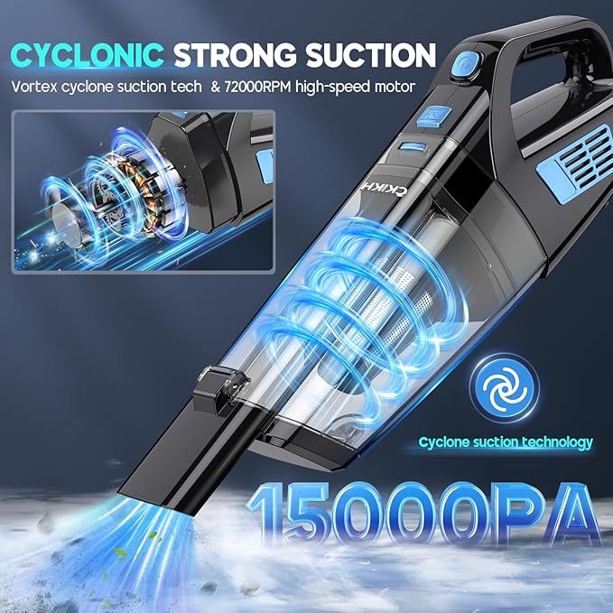 CKIKH Handheld Vacuum Cordless, 15000PA Strong Suction Hand Held Car Vacuum